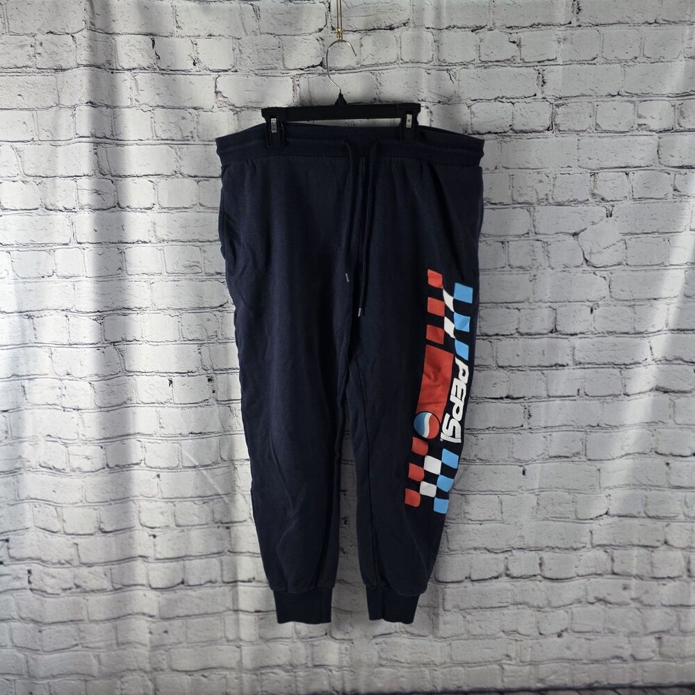 Pepsi Logo Jogger Pants XL Navy Checkered Graphic